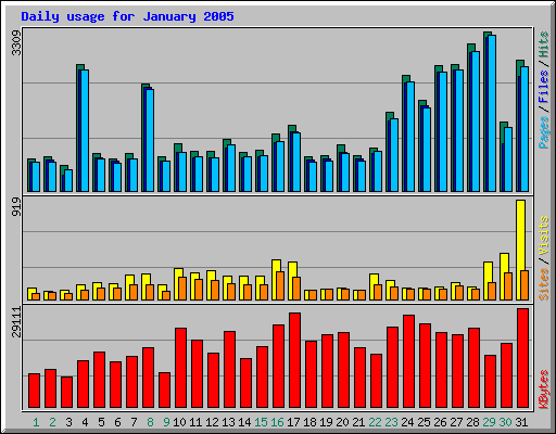 Daily usage for January 2005