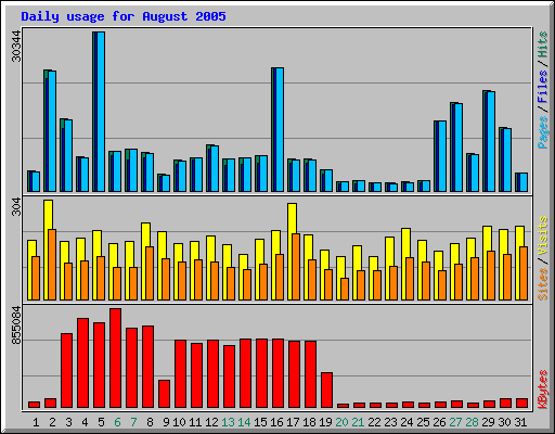 Daily usage for August 2005