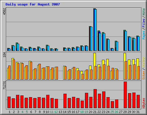 Daily usage for August 2007