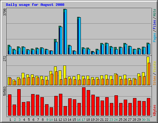 Daily usage for August 2008