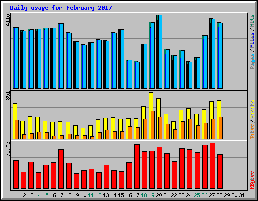 Daily usage for February 2017